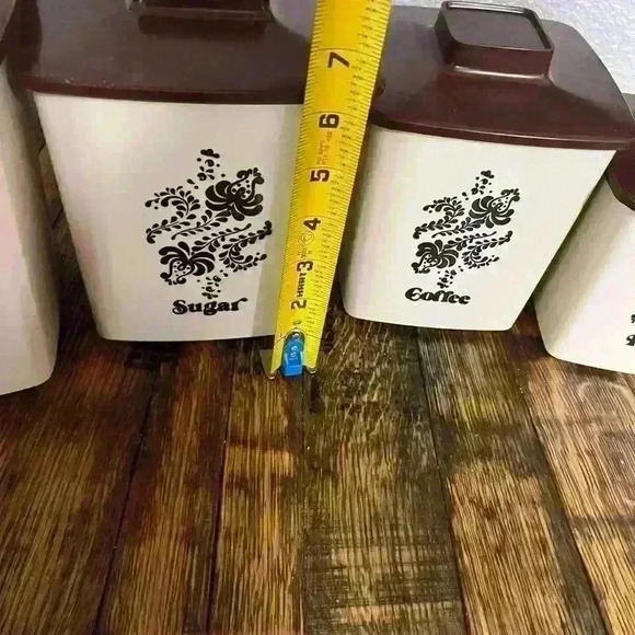 Vtg 4 Piece Kitchen Canister Set Plastic Square Nesting Beige Brown MCM Kitschy - Picture 9 of 11
